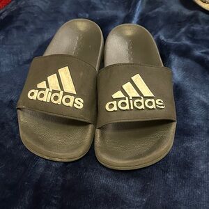 adidas Black Slides with White Logo Emblem
